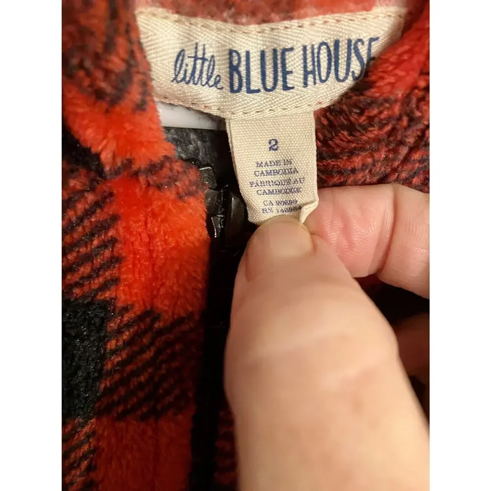 Little Blue House Red Plaid Hooded One Piece Size 2T